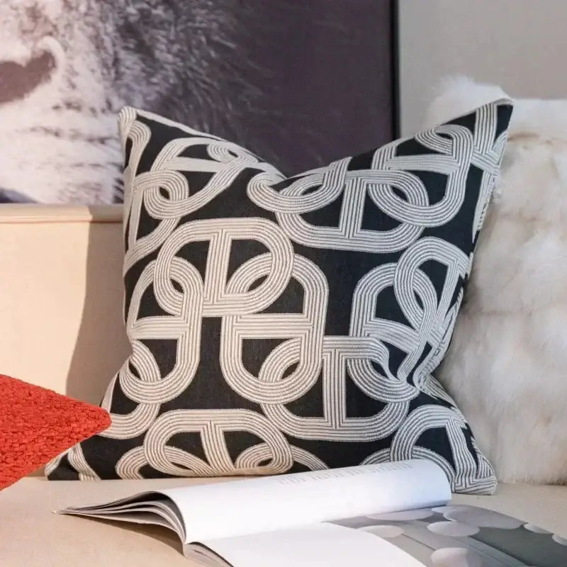 Beige geometric jacquard cushion cover living room pillow accent
