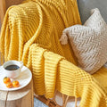 Beige geometric knitted tassel blanket bedroom throw decorbites 3d knitted