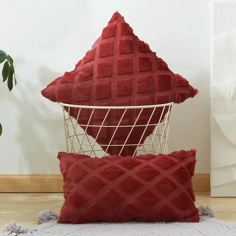 Beige & gray geometric diamond pattern cushion cover living room