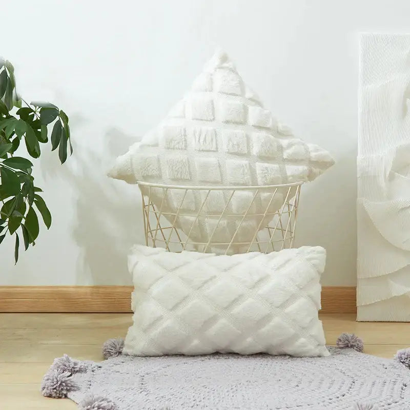 Beige & gray geometric diamond pattern cushion cover living room