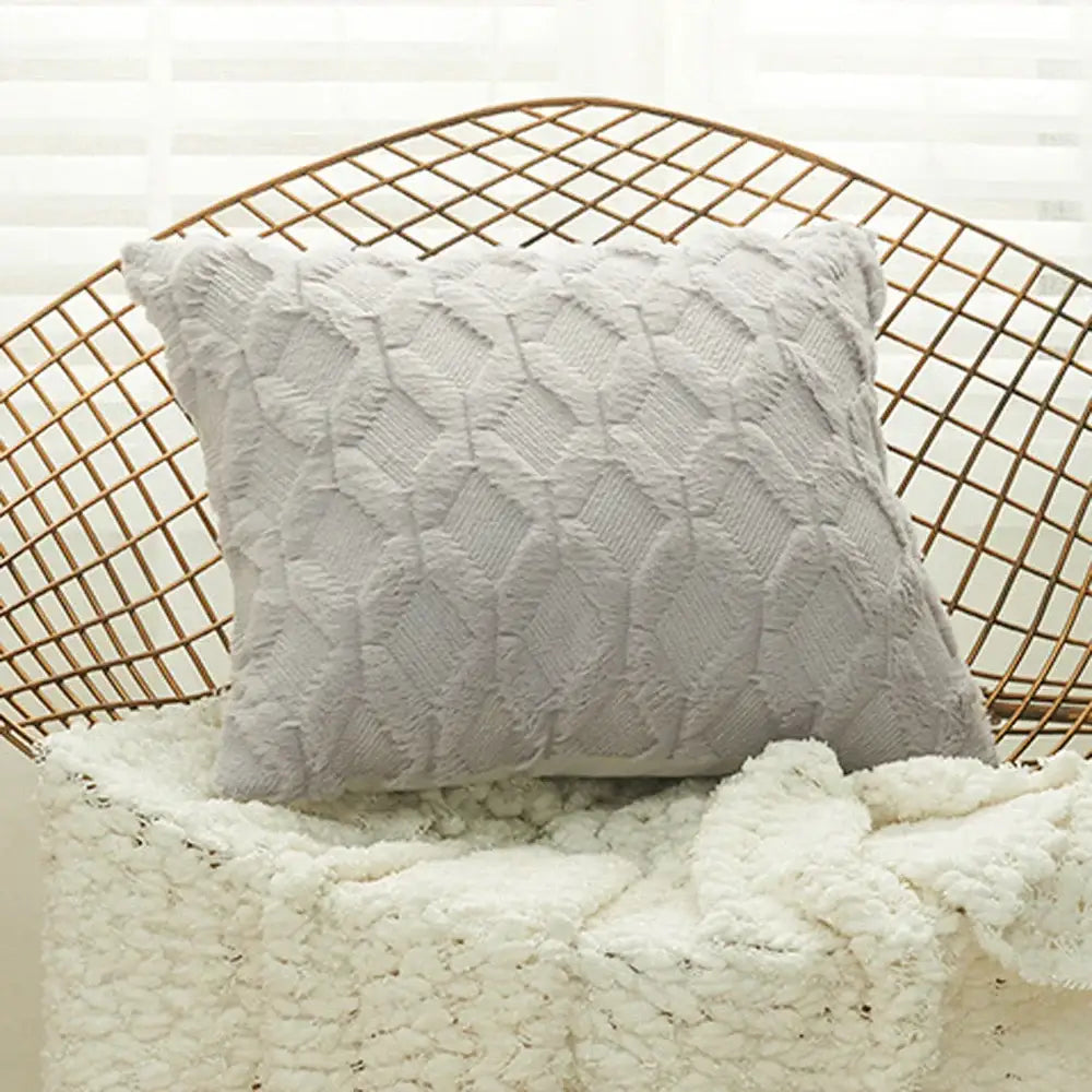 Beige & gray geometric diamond pattern cushion cover living room
