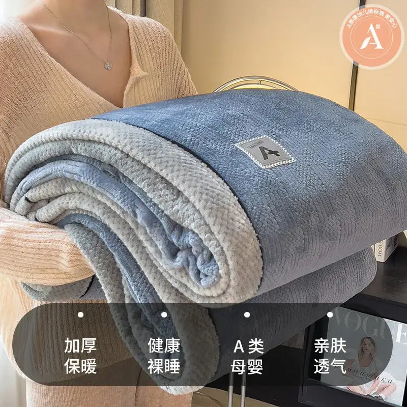 Beige & gray luxury velvet plush cotton blanket bedroom throw