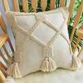 Beige handmade geometric tufted pillowcase set bedroom tassel decor
