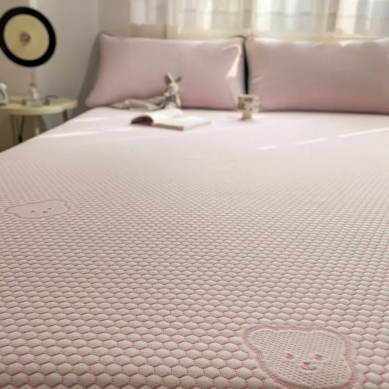 Beige honeycomb bear decorbites cooling ice bean sheet set bedroom