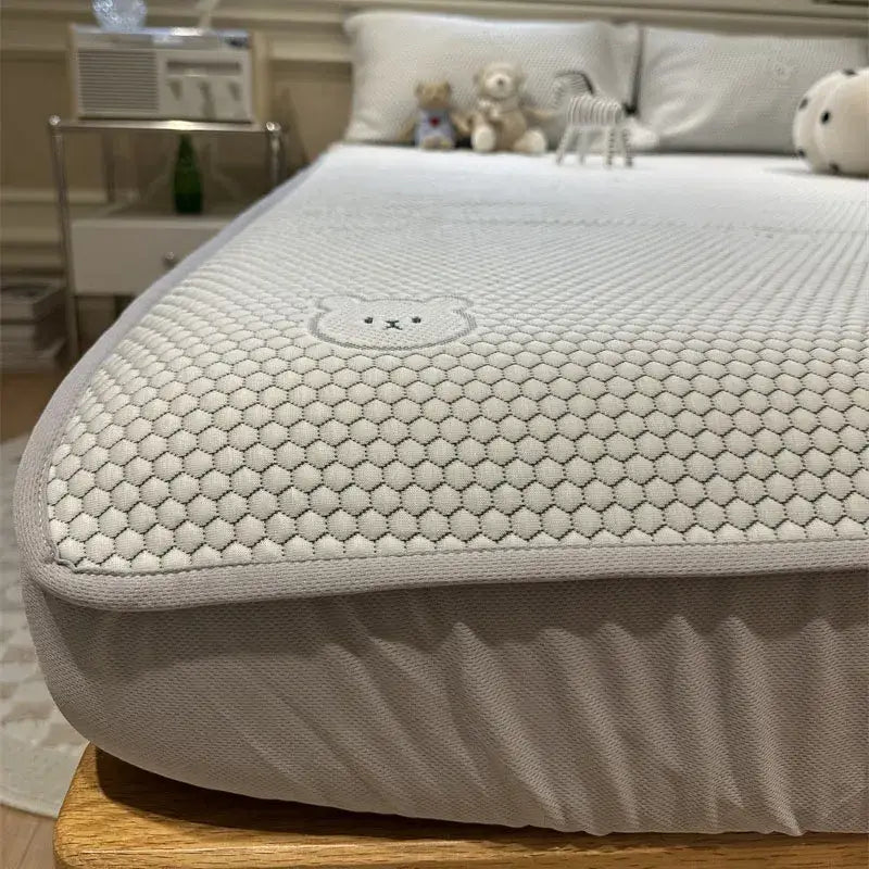 Beige honeycomb bear decorbites cooling ice bean sheet set bedroom