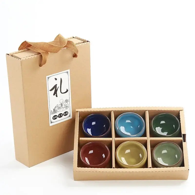 Beige ice cracking ceramic tea cups with gift bags dining room set