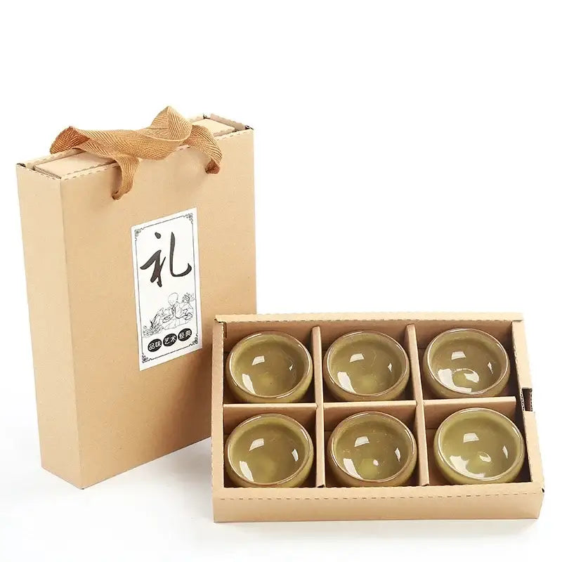 Beige ice cracking ceramic tea cups with gift bags dining room set