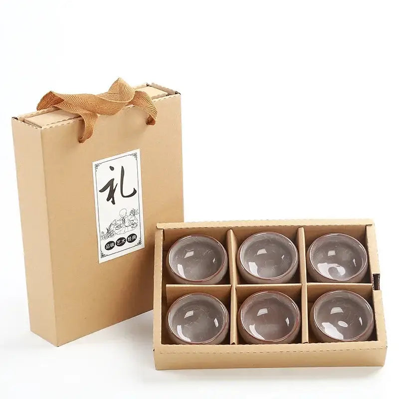 Beige ice cracking ceramic tea cups with gift bags dining room set