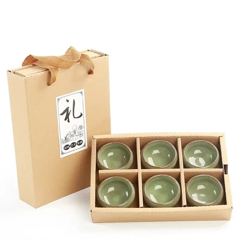 Beige ice cracking ceramic tea cups with gift bags dining room set