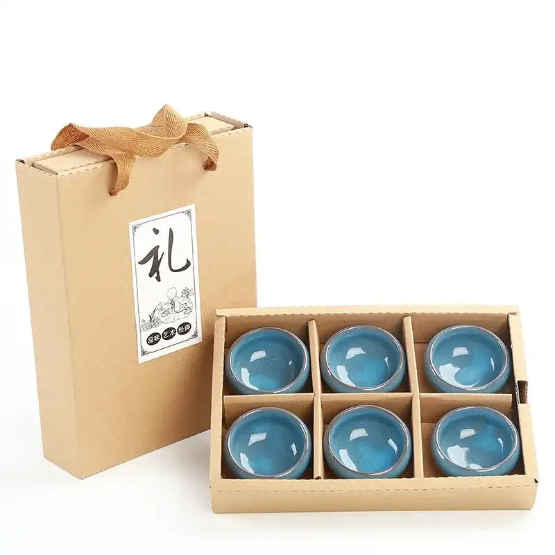 Beige ice cracking ceramic tea cups with gift bags dining room set