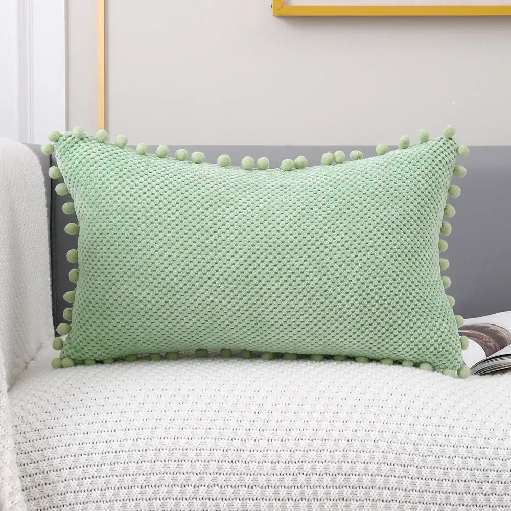 Beige knitted pompom decorative pillow cover living room decor