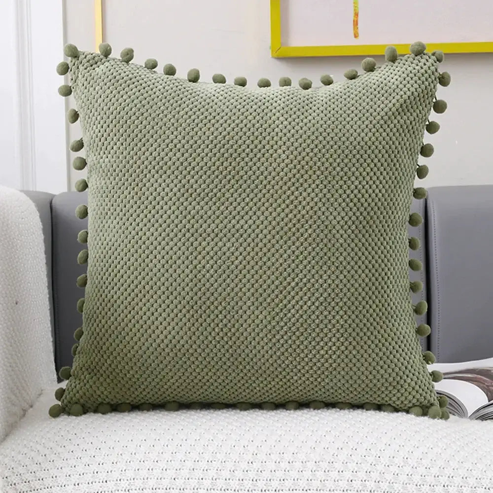 Beige knitted pompom decorative pillow cover living room decor