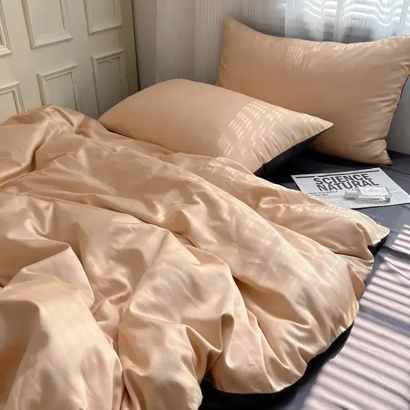 Beige & light blue ice silky solid bedding set bedroom duvet cover