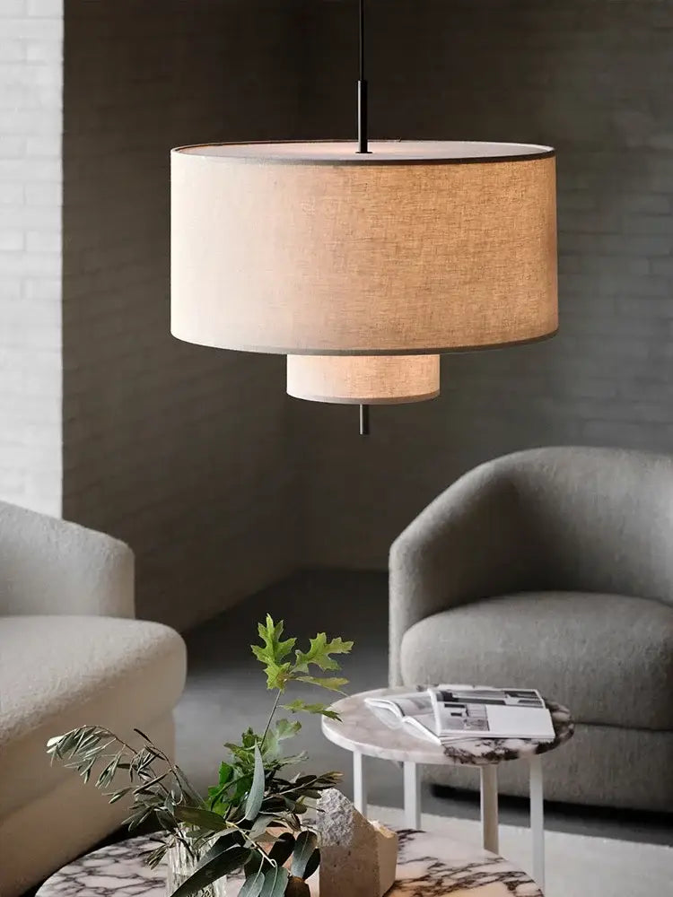Beige linen handmade fabric chandelier dining room pendant light