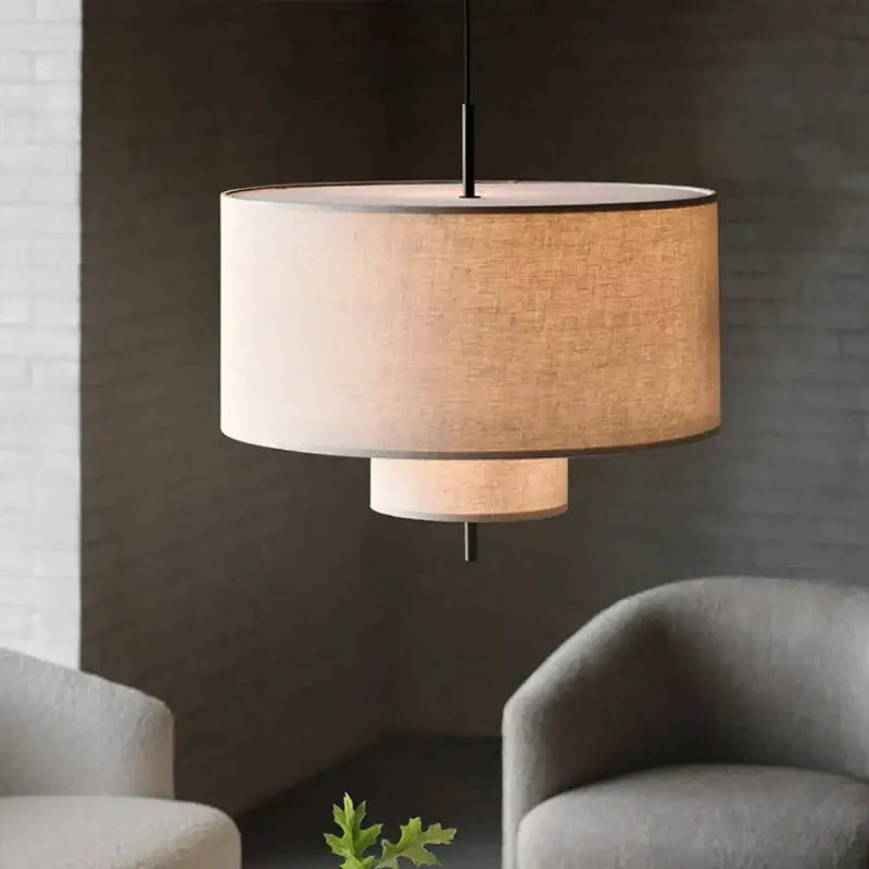 Beige linen handmade fabric chandelier dining room pendant light