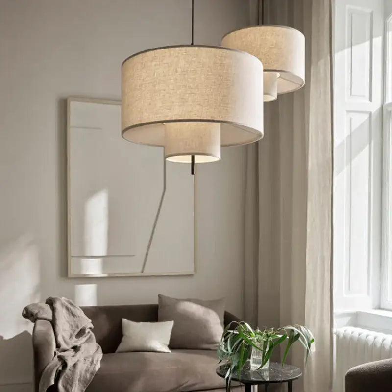 Beige linen handmade fabric chandelier dining room pendant light