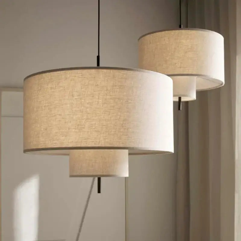 Beige linen handmade fabric chandelier dining room pendant light