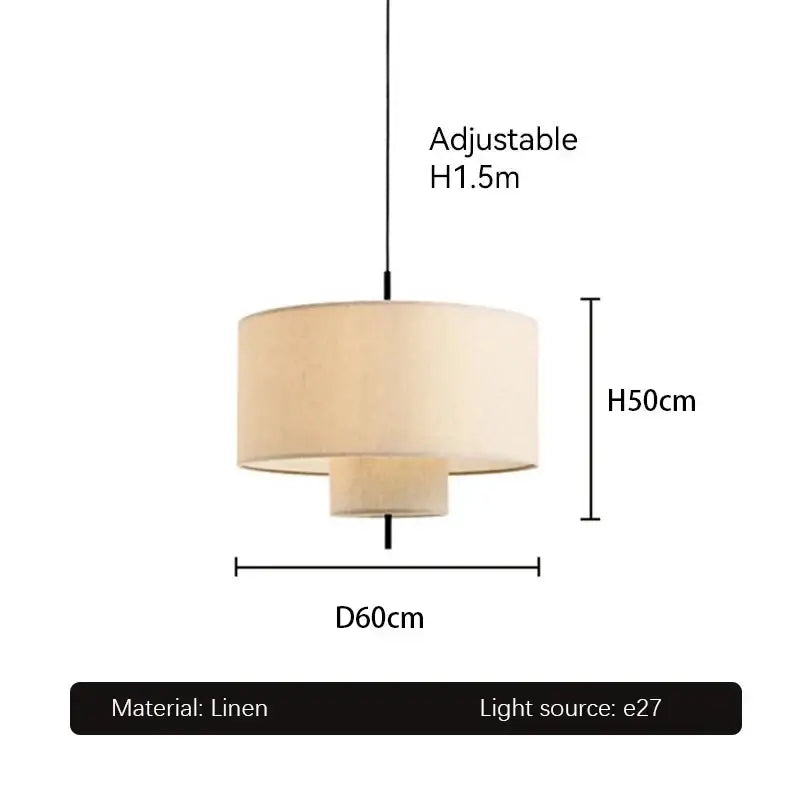 Beige linen handmade fabric chandelier dining room pendant light
