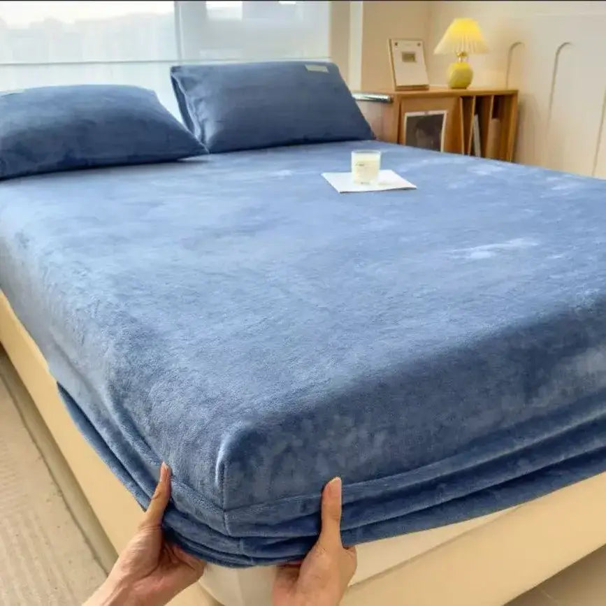 Beige milk velvet fitted sheet bedroom plush mattress topper