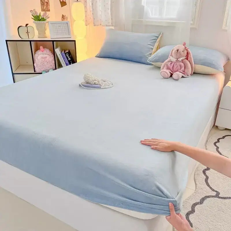 Beige milk velvet fitted sheet bedroom plush mattress topper