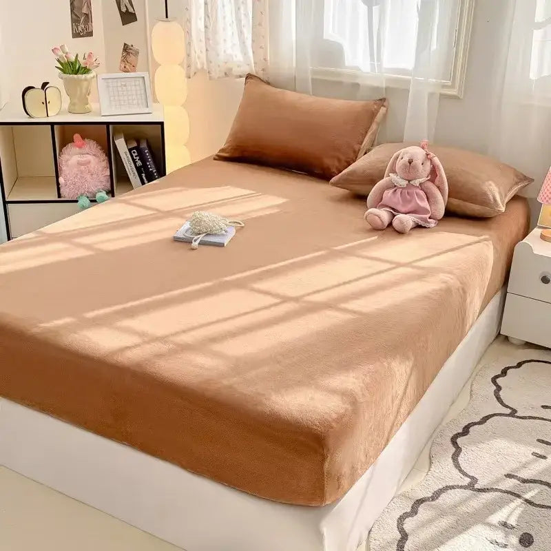 Beige milk velvet fitted sheet bedroom plush mattress topper