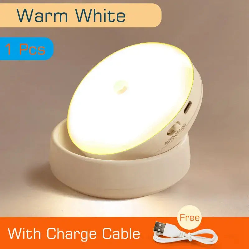 Beige motion sensor rotate night light bedroom wall lamp