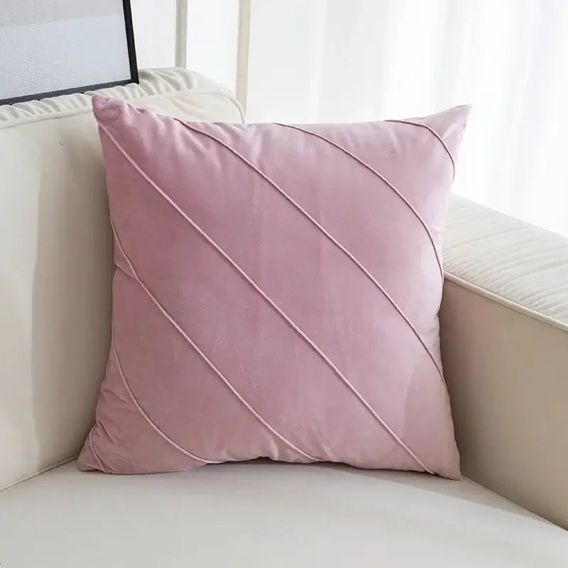 Beige & pink hand pleat embroidered cushions living room velvet pillow