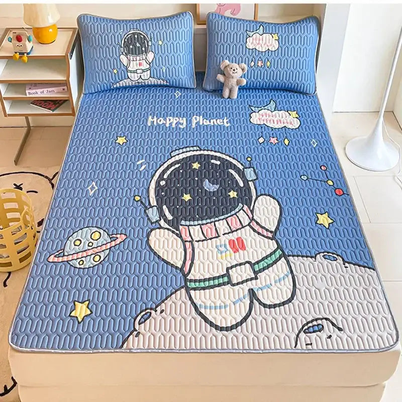 Beige & red cartoon pattern latex mattress bedroom quilted bed sheets
