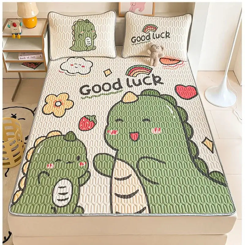 Beige & red cartoon pattern latex mattress bedroom quilted bed sheets