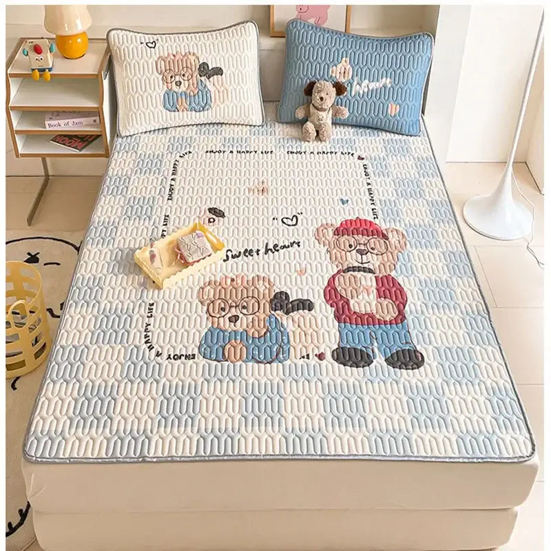 Beige & red cartoon pattern latex mattress bedroom quilted bed sheets