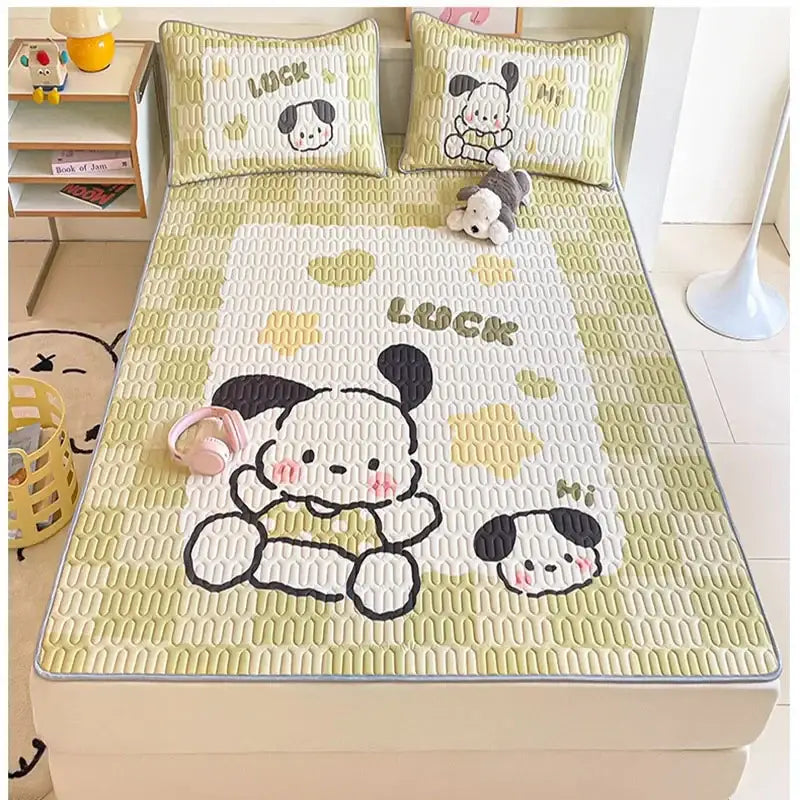 Beige & red cartoon pattern latex mattress bedroom quilted bed sheets