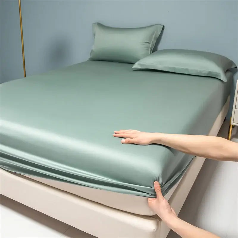 Beige satin 1000tc egyptian cotton fitted sheet bedroom set
