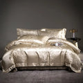 Beige & silver damask jacquard egyptian cotton bedding set bedroom