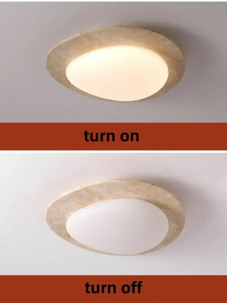 Beige speckled stone led ceiling light bedroom oval pe shade