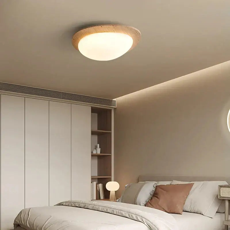 Beige speckled stone led ceiling light bedroom oval pe shade