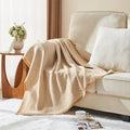 Beige & tan herringbone knit blanket living room sofa throw