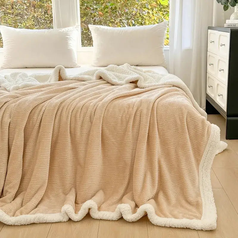 Beige textured cozy lamb wool blanket – living room sherpa throw