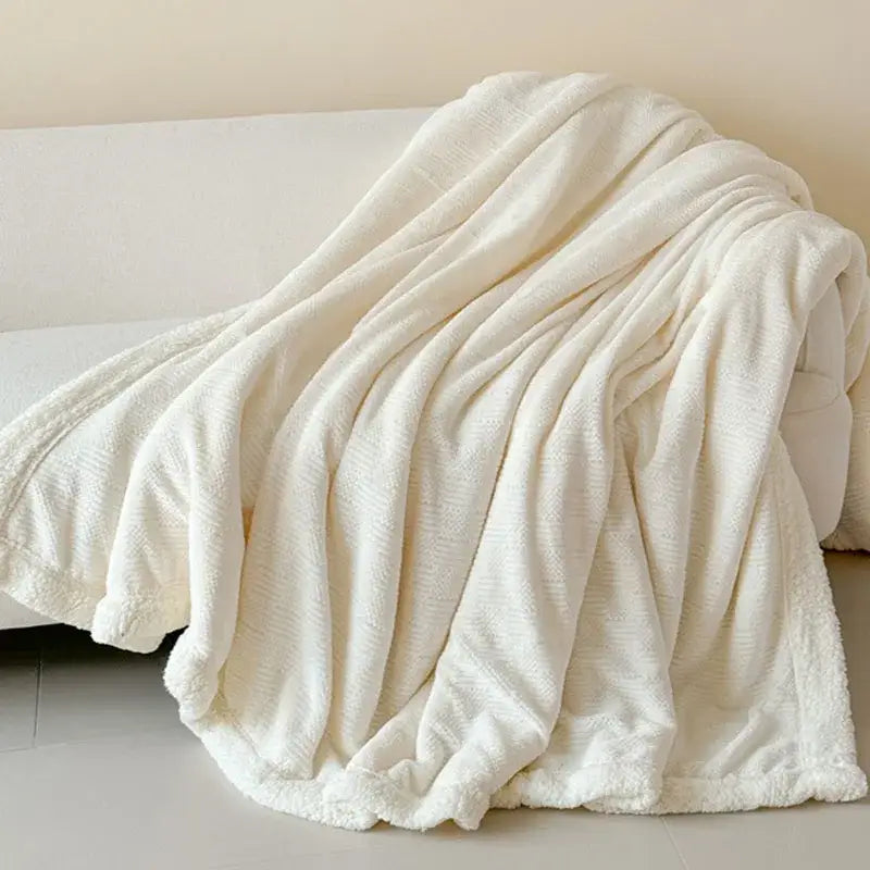 Beige textured cozy lamb wool blanket – living room sherpa throw
