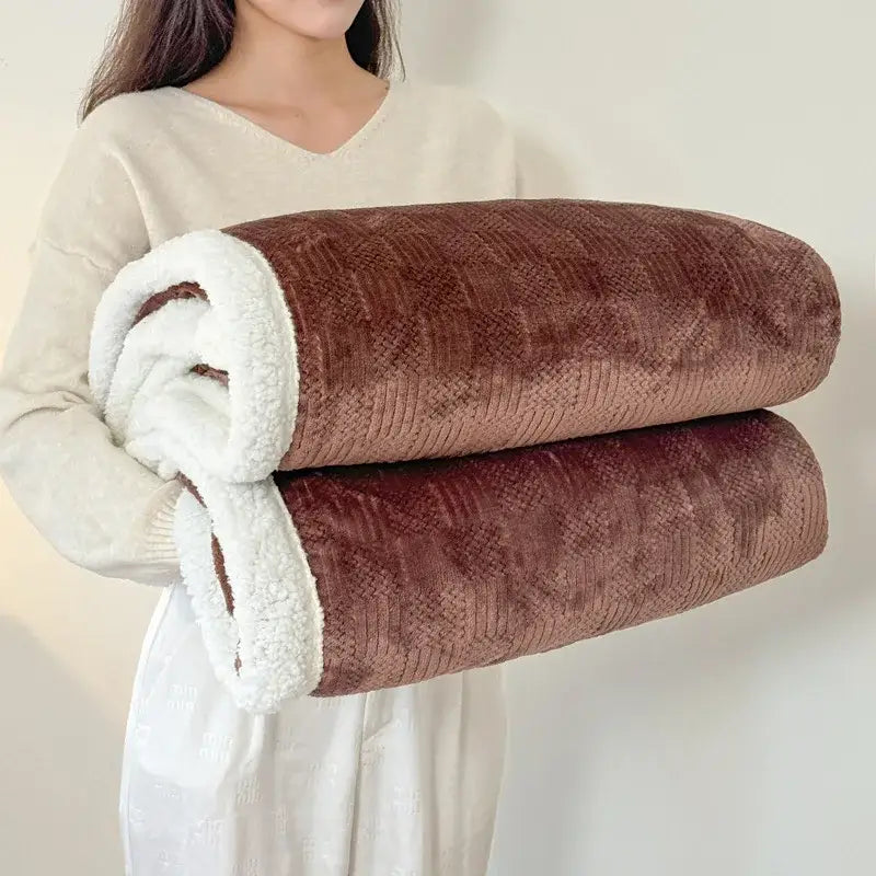 Beige textured cozy lamb wool blanket – living room sherpa throw