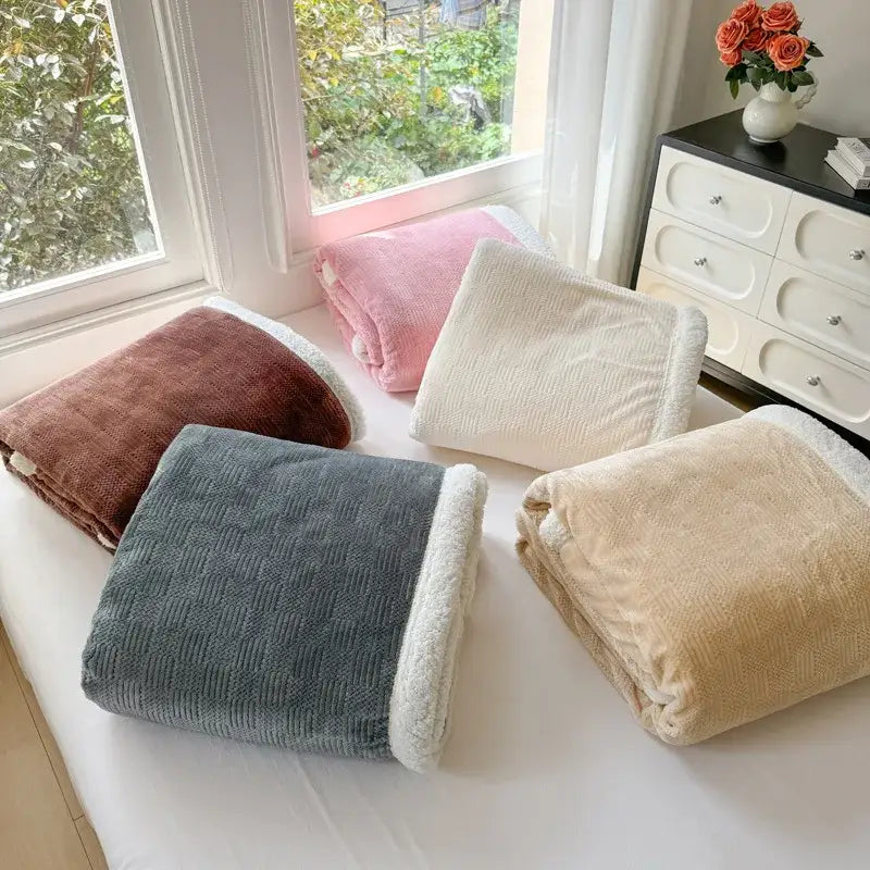 Beige textured cozy lamb wool blanket – living room sherpa throw