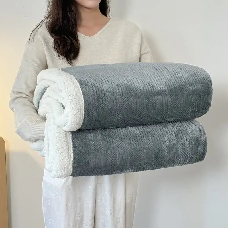 Beige textured cozy lamb wool blanket – living room sherpa throw