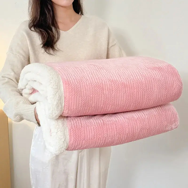 Beige textured cozy lamb wool blanket – living room sherpa throw