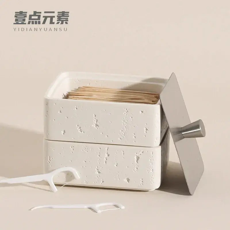Beige textured natural stone double decker jewelry organizer bathroom