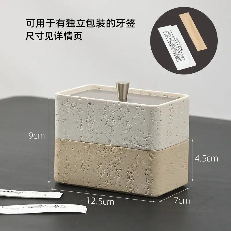 Beige textured natural stone double decker jewelry organizer bathroom