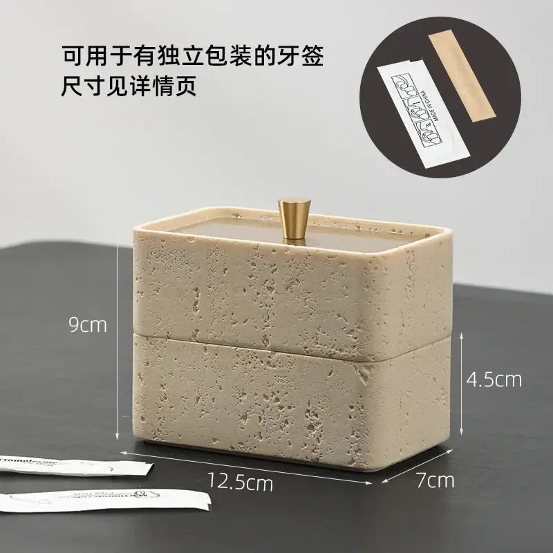 Beige textured natural stone double decker jewelry organizer bathroom