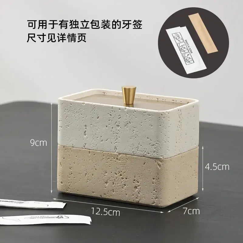 Beige textured natural stone double decker jewelry organizer bathroom