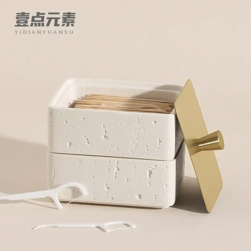 Beige textured natural stone double decker jewelry organizer bathroom