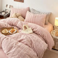 Beige textured quilted rabbit velvet bedding set – bedroom comfort