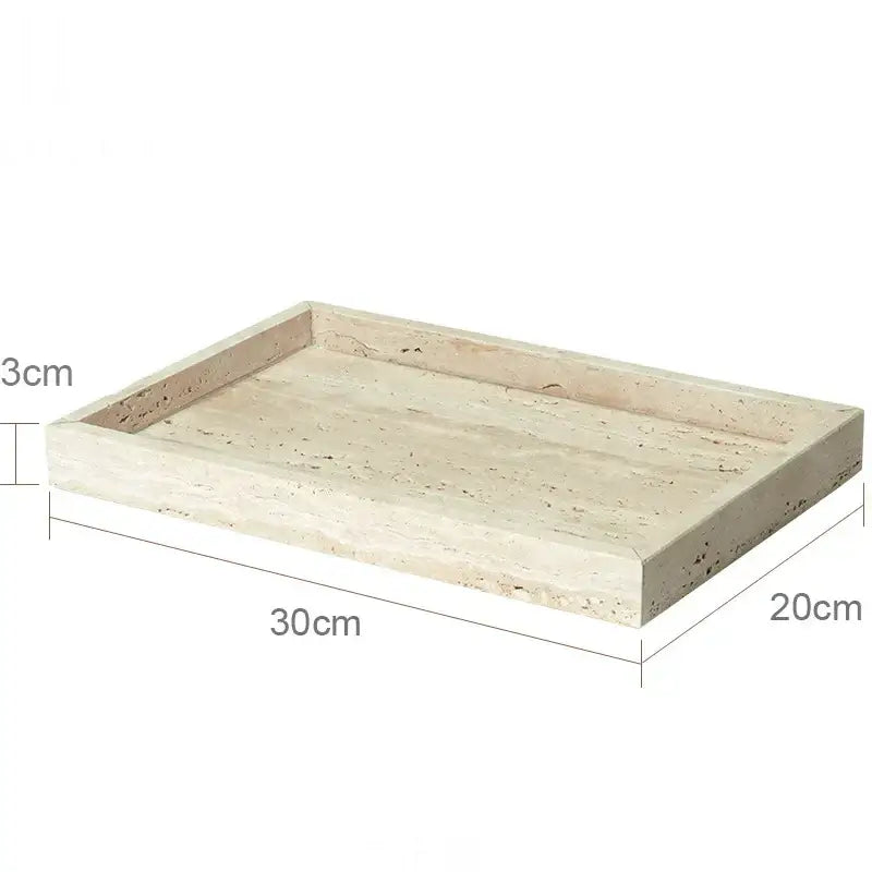 Beige travertine marble bathroom accessories set with tray