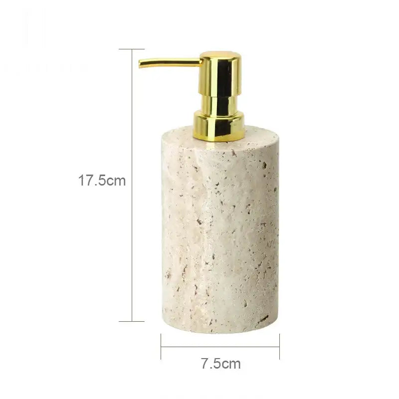 Beige travertine marble bathroom accessories set with tray